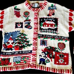 Vintage Grannycore Knit Winter Christmas Holiday Sweater Cardigan  Size Medium